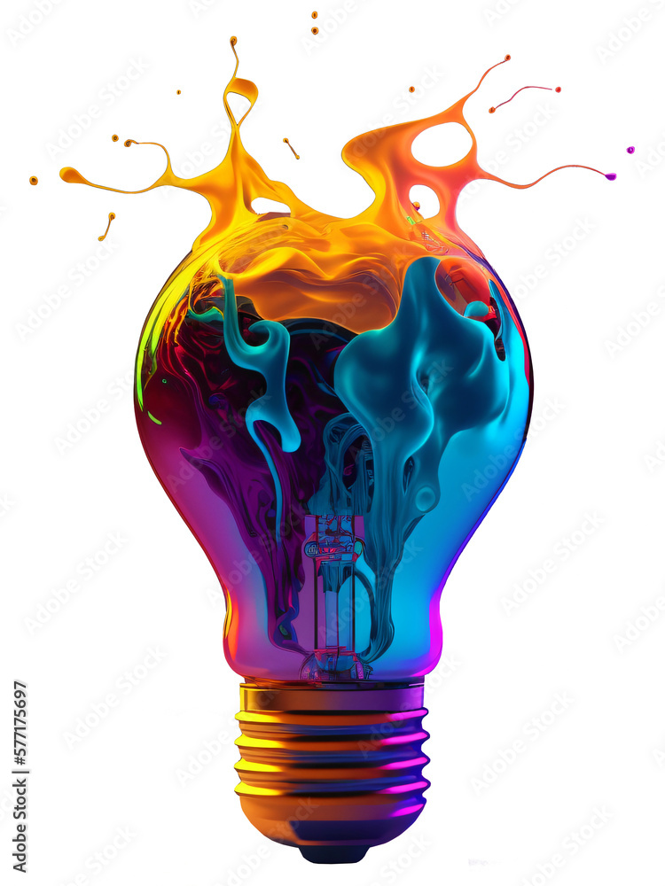 Wall mural a colorful glowing idea bulb lamp, isolated design element on transparent background, visualization 