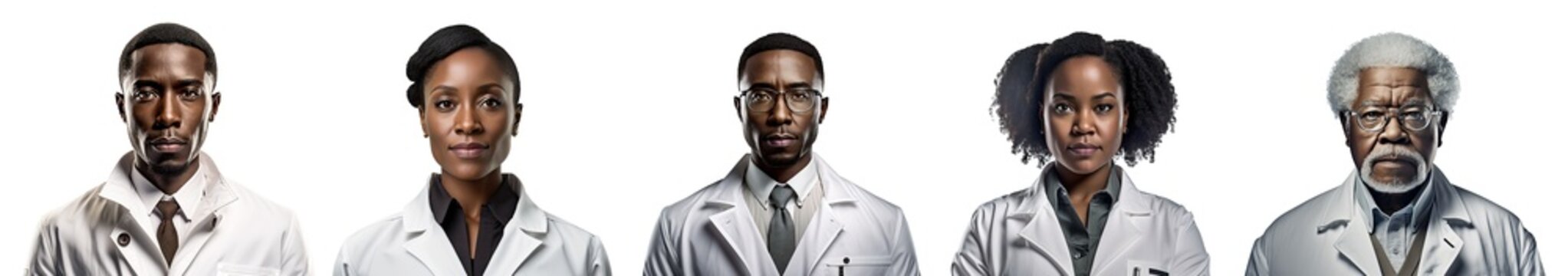 Set of isolated Afroamerican doctors, portrait front view - Fictional person, Generative AI