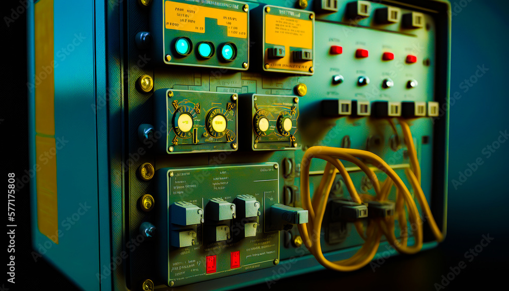 Aufkleber close up of control panel on table. generative ai.