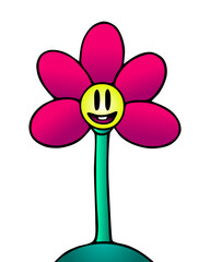 pink flower with green stem and face isolated on white