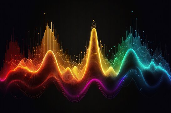 Audiowellen - Equalizer-Effekt - Simulation einer Stimme, Sprache oder Musik als elektronische Aufzeichnung. Abstrakte Schallwellen. Generativ KI