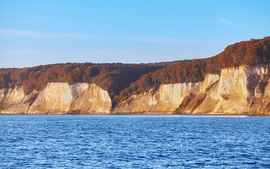 Fototapeta na wymiar Chalk cliffs on Rügen Island (Rugia, Ruegen) at sunrise, Baltic Sea coast, Germany.
