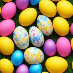 Fototapeta na wymiar Easter eggs background in pale colors, generative ai