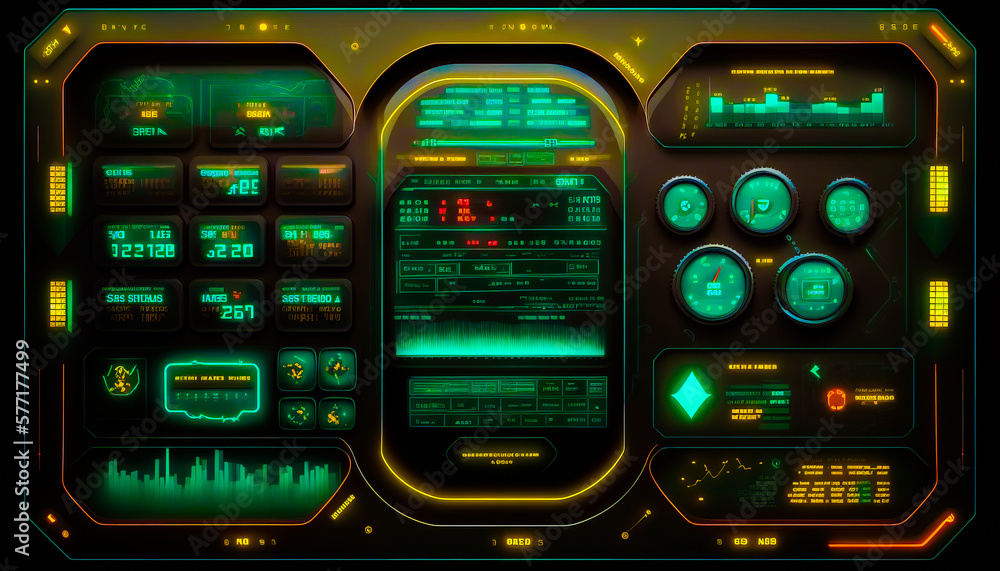Aufkleber futuristic interface with lot of buttons. generative ai.