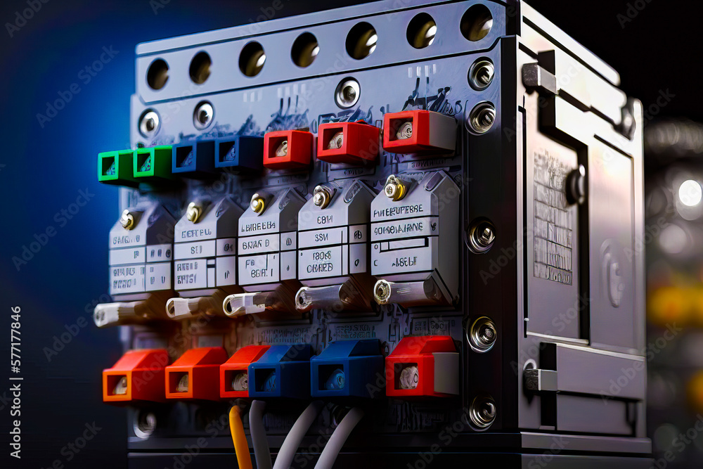 Aufkleber close up of switch box with wires. generative ai.
