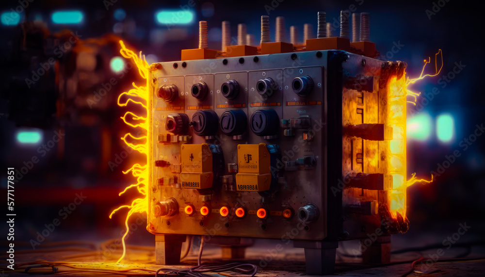 Poster close up of machine with lot of wires. generative ai.