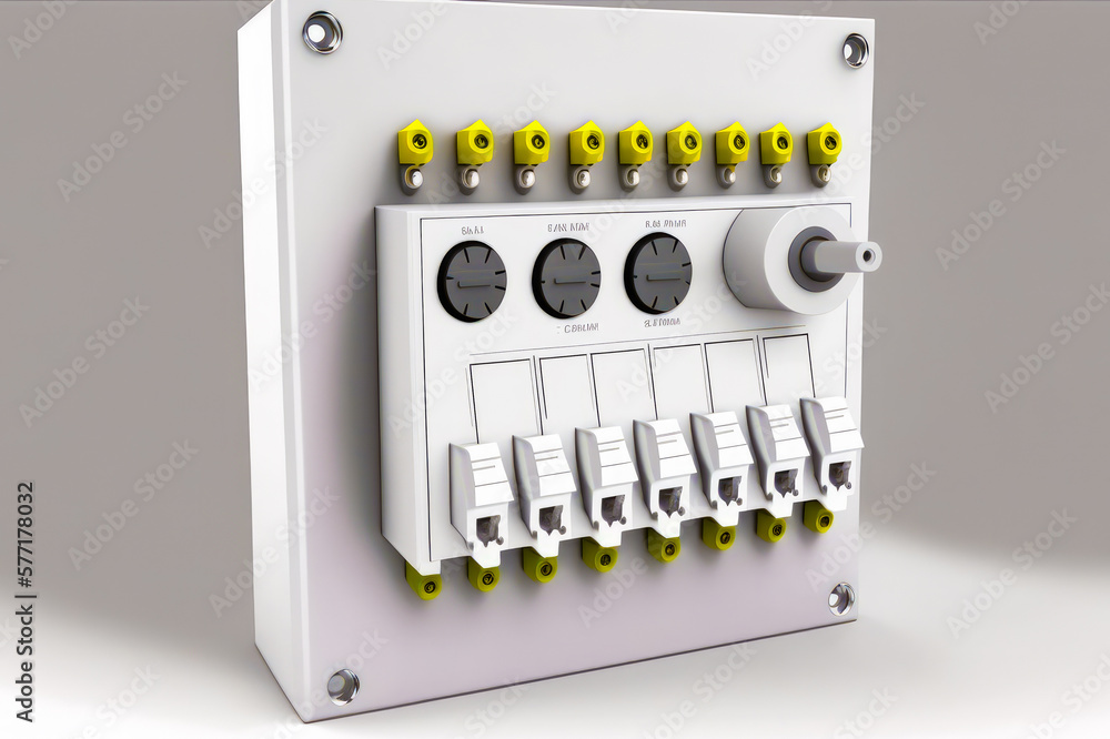 Poster close up of switch box on white background. generative ai.
