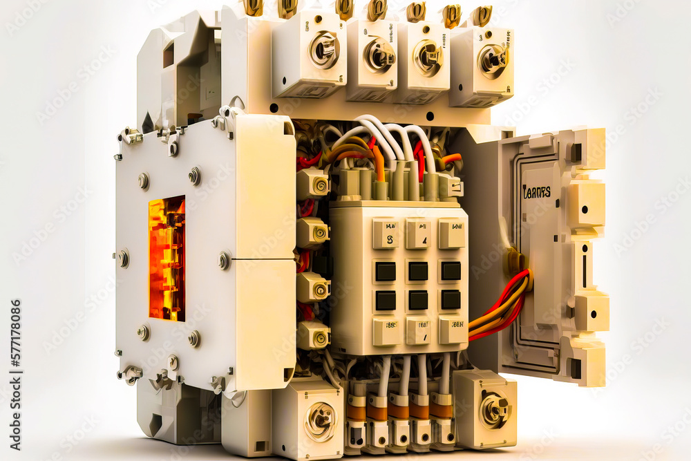 Aufkleber close up of an electrical device with wires. generative ai.