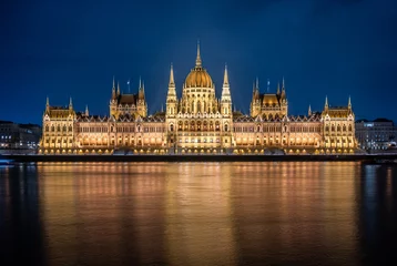 Papier Peint photo autocollant Budapest panorama di budapest al tramonto, con vista sul parlamento