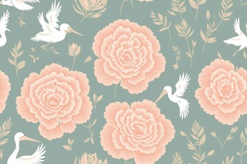 Seamless pattern of colored carnations on a bright pastelle background, generative ai. Conceptual setting. Minimalism