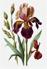 Iris Flower Botanical Illustration, Blue Spring Flowers Realistic Painting, Abstract Generative AI Illustration