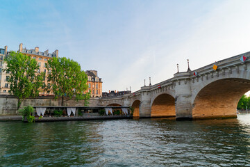 Obraz premium Eiffel Tower and Seine riverbank, low angle view, Paris, France