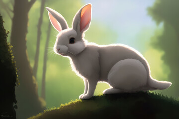 Colorful magic rabbit, cartoon style painting. Generative ai art illustration