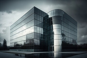 Contemporary office building with a curved glass facade, modern style. Generative AI