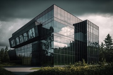 Plakat Contemporary office building with a glass facade, modern style. Generative AI