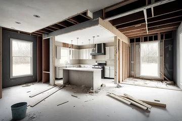 Foto op Aluminium Modern minimalist house under renovation and reconstruction. Generative AI © MVProductions