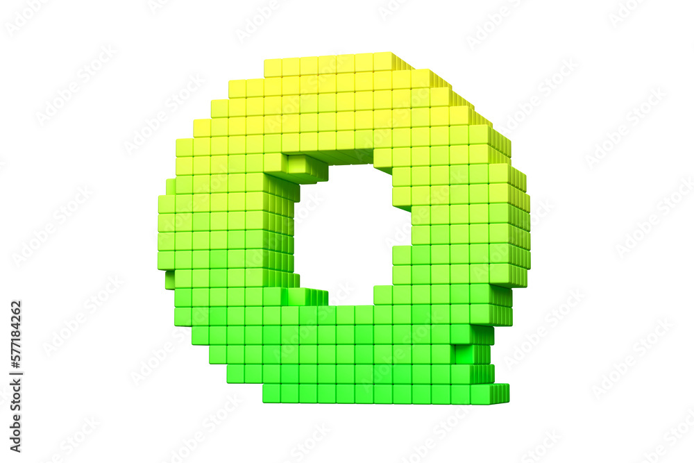 Aufkleber arcade old school style pixels design font letter q in yellow to green color scheme. high quality 3d