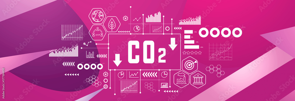 Poster reduce co2 theme on a geometric pattern background