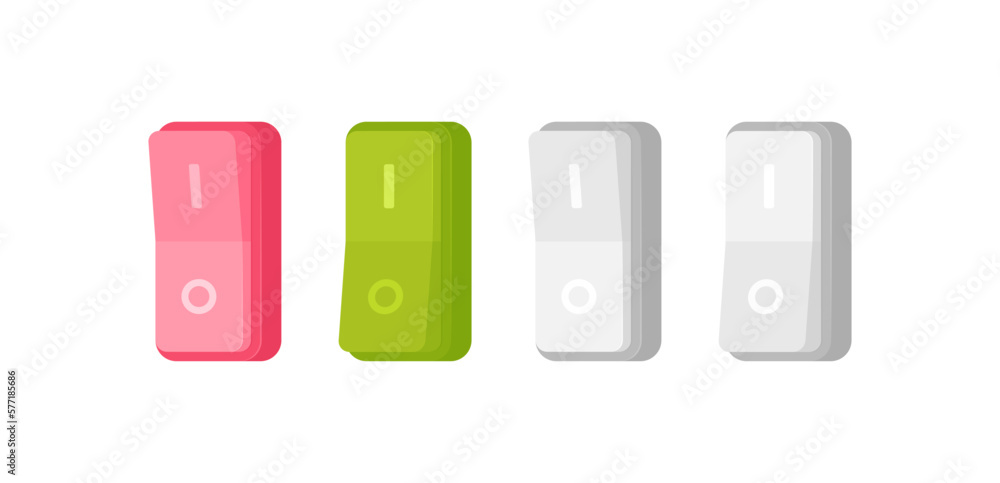 Poster turn on or off button set. realistic toggle switch on or off. switch for control electric light. vec