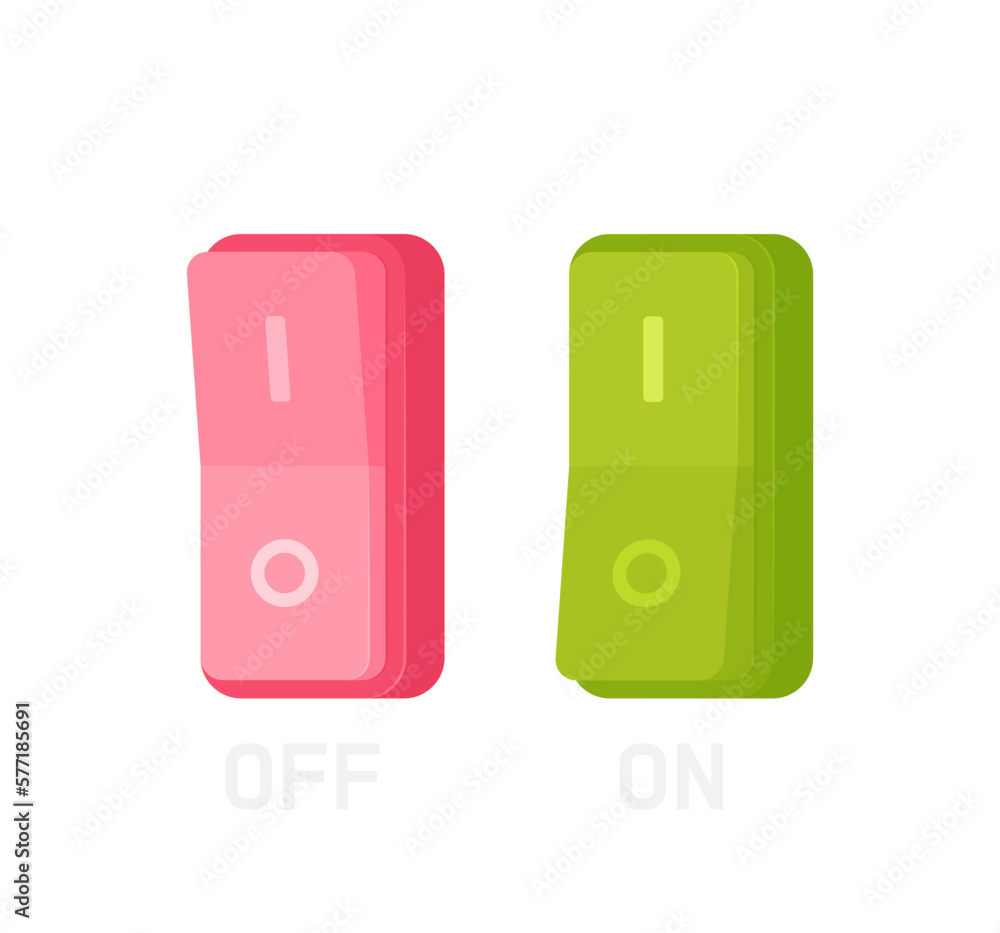 Poster turn on or off button set. realistic toggle switch on or off. switch for control electric light. vec