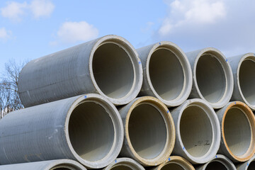 concrete pipes on a large storage area sewer plumbing drain