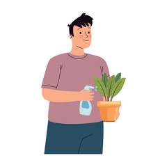 ecologist with houseplant watering