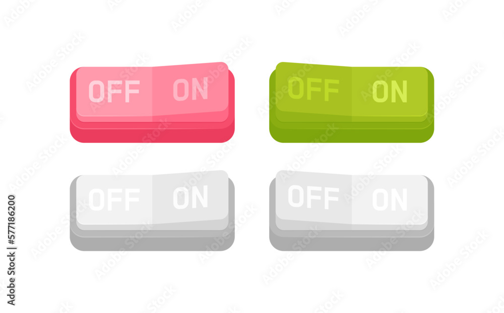 Poster turn on or off button set. realistic toggle switch on or off. switch for control electric light. vec