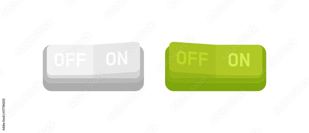 Poster turn on or off button set. realistic toggle switch on or off. switch for control electric light. vec