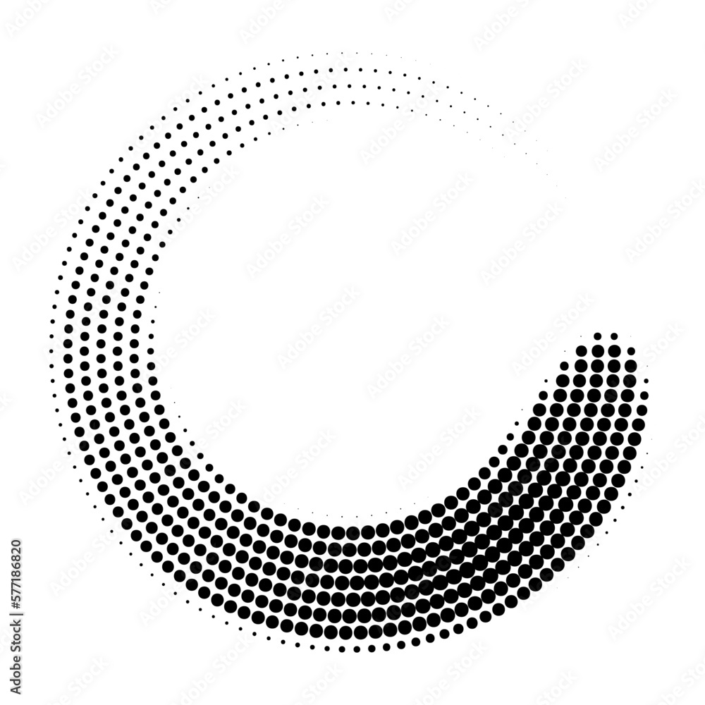 Poster Abstract dotted vector background. Halftone effect. Halftone dotted background circularly distributed. Circle dots isolated on the white backdrop for advertisement. Minimal geometric design template.