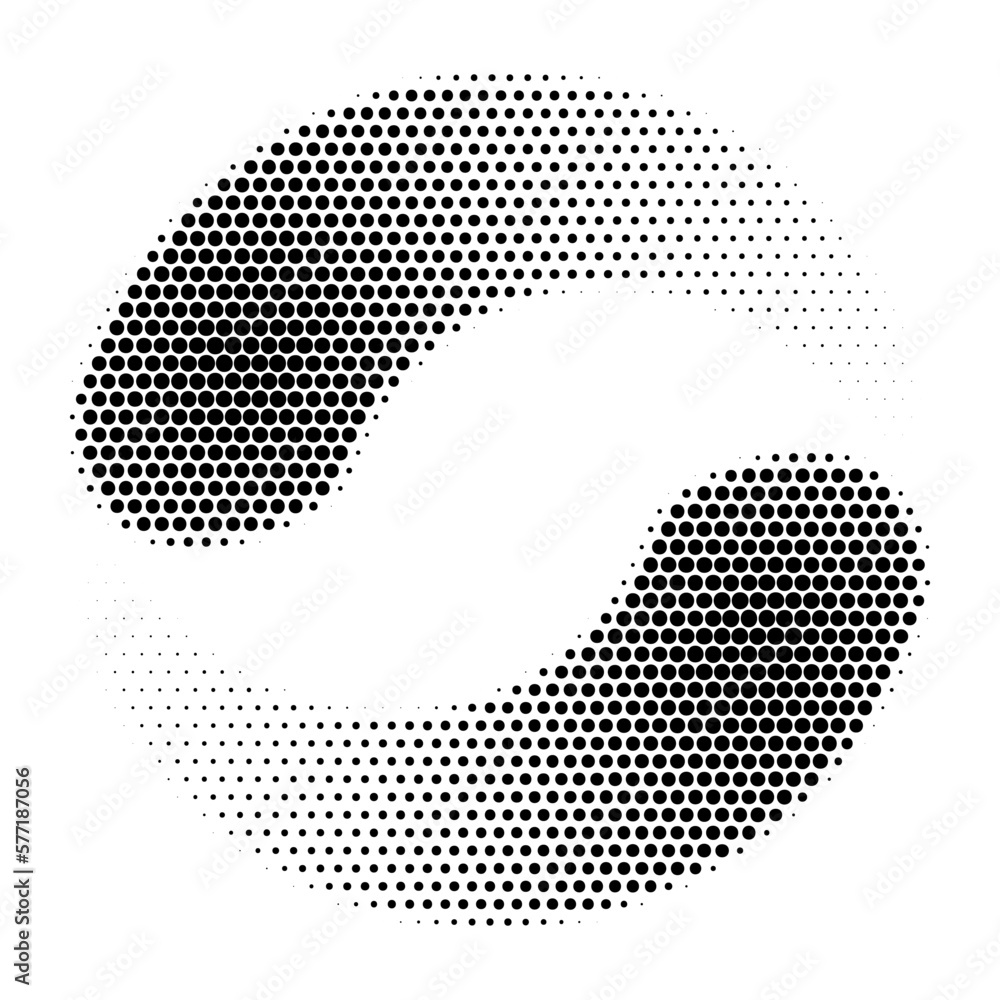Poster Abstract dotted vector background. Halftone effect. Halftone dotted background circularly distributed. Circle dots isolated on the white backdrop for advertisement. Minimal geometric design template.
