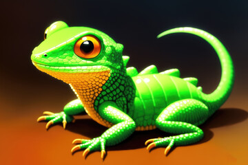 Fototapeta premium Large lizard. Colorful magic Iguana, cartoon style painting. Generative ai art illustration