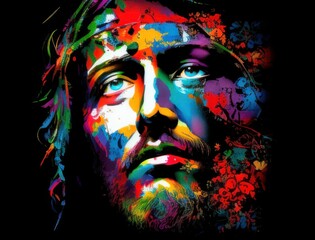 Fototapeta na wymiar Colorful Jesus with vibrant colors Generative AI Art Illustration