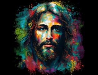 Colorful Jesus with vibrant colors Generative AI Art Illustration