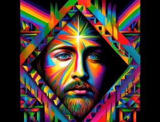 Colorful Jesus with vibrant colors Generative AI Art Illustration