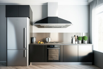 The minimalistic design of this kitchen hood interior gives a sleek and sophisticated vibe. AI generative - obrazy, fototapety, plakaty