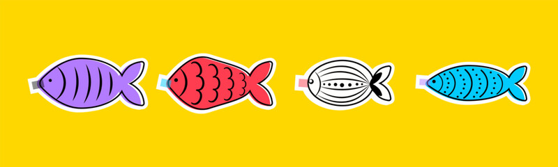Stickers for French April Fool's Day. Poisson d'avril. . Vector illustration - obrazy, fototapety, plakaty