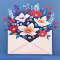 an envelope with a bouquet of flowers in it, ai generated