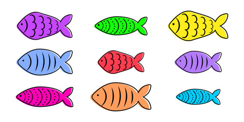 French April Fool's Day. Poisson d'avril. Some color fish for your design. White background. Vector illustration