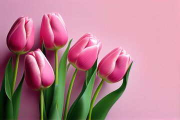 Naklejka premium Bouquet of Pink Tulips On Pink Background