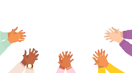 Flat vector cartoon illustration of applauding female hands. Applause and congratulations on successful work, greetings and support.
