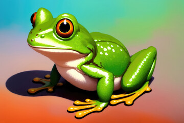 Cute colorful magic frog, cartoon style painting. Generative ai art illustration