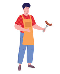 man with sausage in fork