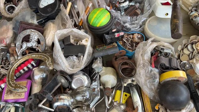 A flea market of old rusty things and tools.