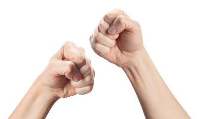 Fists in a fighting stance, ready to fight, cut out
