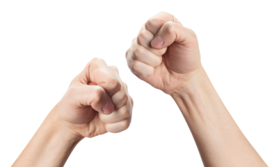 Fists in a fighting stance, ready to fight, cut out