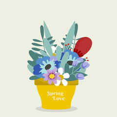Illustration Flowers in a Pot Spring Love 