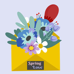 Illustration Envelope Spring Love with Flowers 