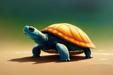 Cute colorful magic turtle, cartoon style painting. Generative ai art illustration