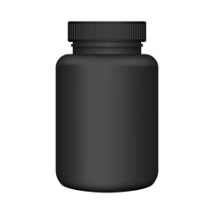 Black plastic jar for pills vector mockup