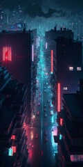 A cyberpunk/futuristic city seen from above, Neon, Generative ai